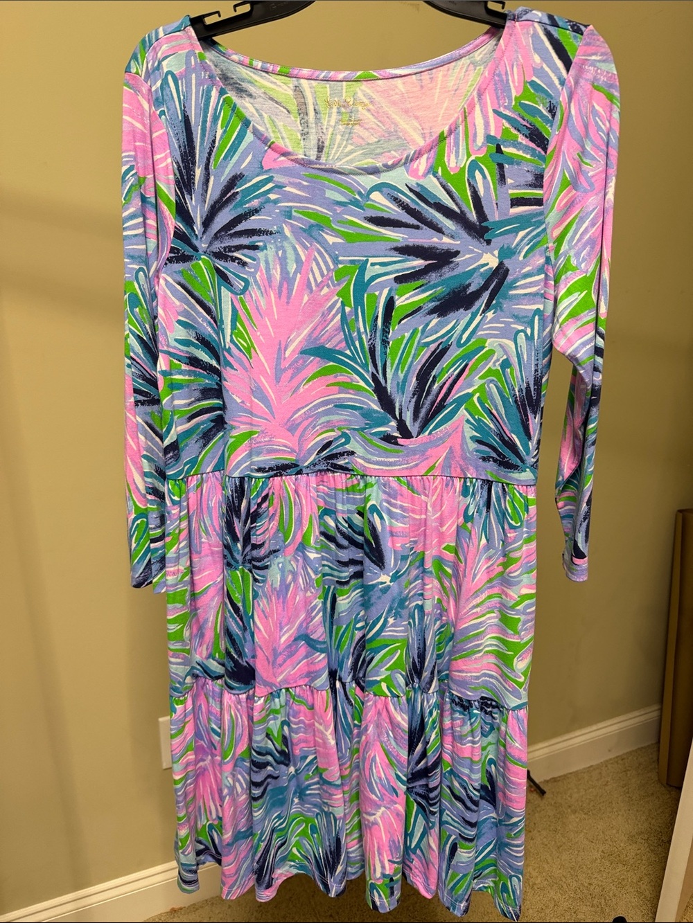 Lilly Pulitzer Vibrant Tropical Print Tiered Midi Dress - Pink, Blue, Green